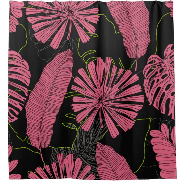 Hand drawn tropical leaves. Exotic plant. Tropical Shower Curtain (Front)