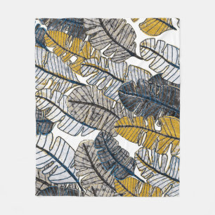 Hand Drawn: Tropical Leaves Fleece Blanket