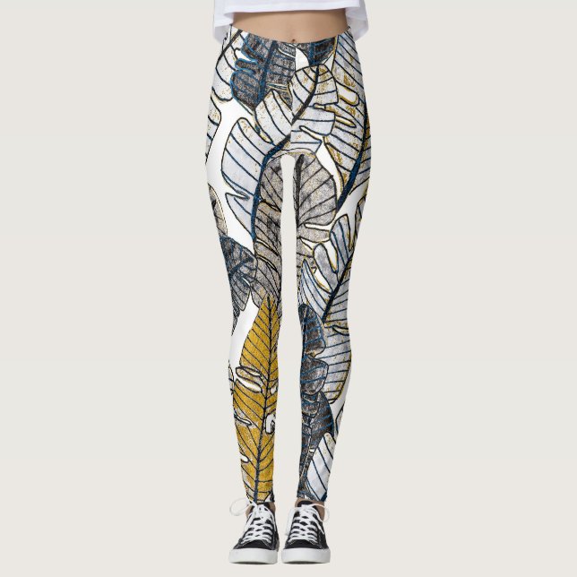 Hand Drawn: Tropical Leaves Leggings (Front)