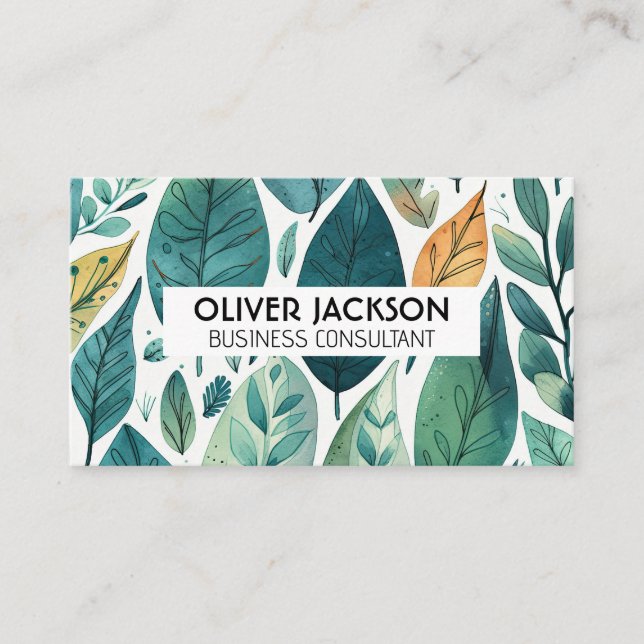 Hand Drawn Tropical Leaves Pattern  Business Card (Front)