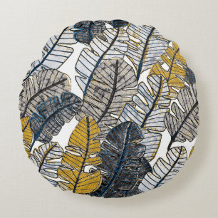 Hand Drawn: Tropical Leaves Round Cushion