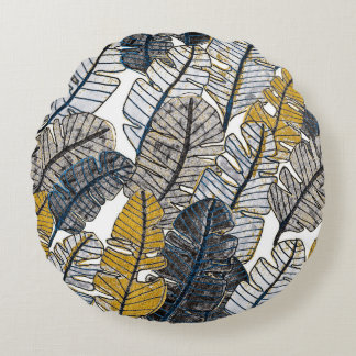 Hand Drawn: Tropical Leaves Round Cushion