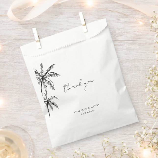 Hand Drawn Tropical Palm Trees Destination Wedding Favour Bags (Clipped)