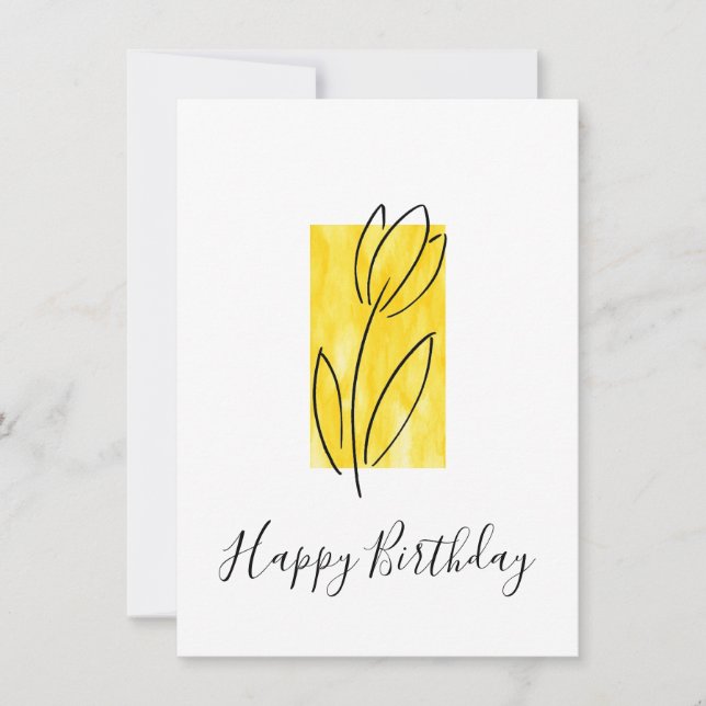 Hand Drawn Tulip, Yellow Watercolor Abstract Card (Front)