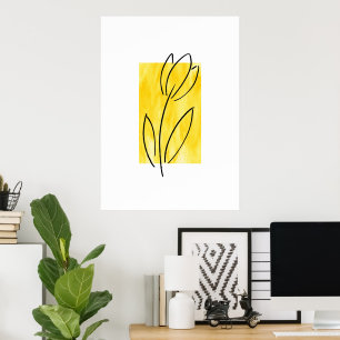 Hand Drawn Tulip, Yellow Watercolor Abstract Poster