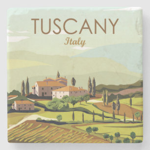 Hand Drawn Tuscany Italy Landscape Scenery Sketch Stone Coaster