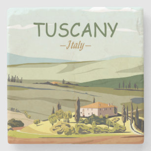 Hand Drawn Tuscany Italy Landscape Scenery Sketcth Stone Coaster