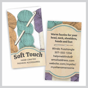 Hand drawn twisted yarn hank skein crochet hook business card