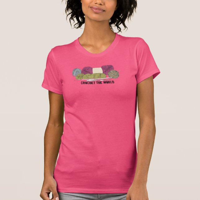 Hand drawn twisted yarn hank skein crochet hooks T-Shirt (Front)