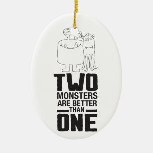 Hand Drawn Two Monster Art Monster Halloween Art Ceramic Tree Decoration
