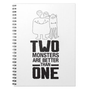 Hand Drawn Two Monster Art Monster Halloween Art Spiral Notebook