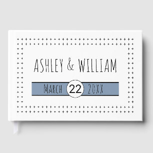Hand drawn typography dusty blue geometric wedding guest book