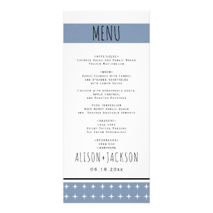 Hand drawn typography dusty blue wedding menu card