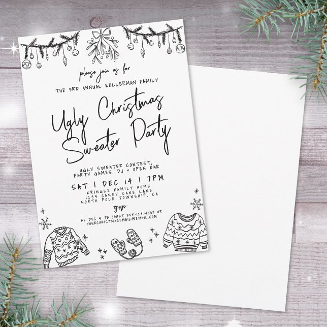 Hand Drawn Ugly Sweater Christmas Party Invitation (Hand Drawn Ugly Sweater Christmas Party Invitation)