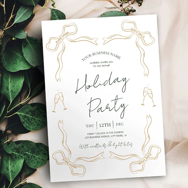 Hand Drawn Unique Green Gold Company Holiday Party Invitation (Elegant holiday party invitations for your business event)