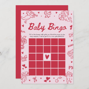 Hand Drawn Valentine Baby Bingo Baby Shower Game Invitation