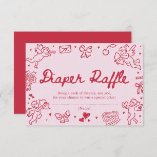 Hand Drawn Valentine Baby Shower Diaper Raffle Enclosure Card