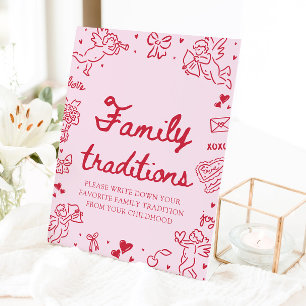 Hand Drawn Valentine Baby Shower Family Traditions Pedestal Sign