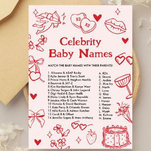 Hand Drawn Valentine Celebrity Baby Name Game  Invitation