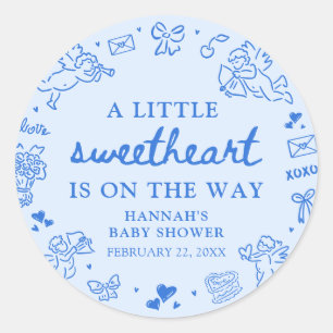Hand Drawn Valentine Little Sweetheart Baby Shower Classic Round Sticker