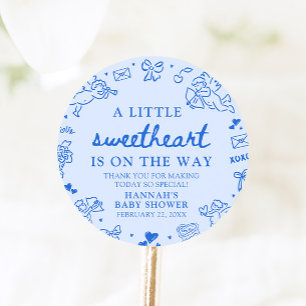 Hand Drawn Valentine Little Sweetheart Baby Shower Classic Round Sticker