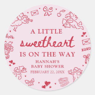 Hand Drawn Valentine Little Sweetheat Baby Shower Classic Round Sticker