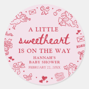 Hand Drawn Valentine Little Sweetheat Baby Shower Classic Round Sticker