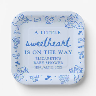 Hand Drawn Valentine Little Sweetheat Baby Shower Paper Plate