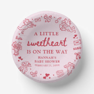 Hand Drawn Valentine Little Sweetheat Baby Shower Paper Plate