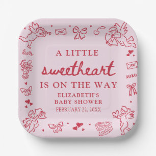 Hand Drawn Valentine Little Sweetheat Baby Shower Paper Plate