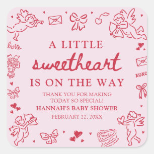 Hand Drawn Valentine Little Sweetheat Baby Shower Square Sticker