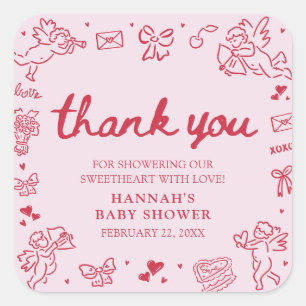 Hand Drawn Valentine Little Sweetheat Baby Shower Square Sticker