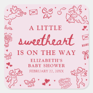 Hand Drawn Valentine Little Sweetheat Baby Shower Square Sticker