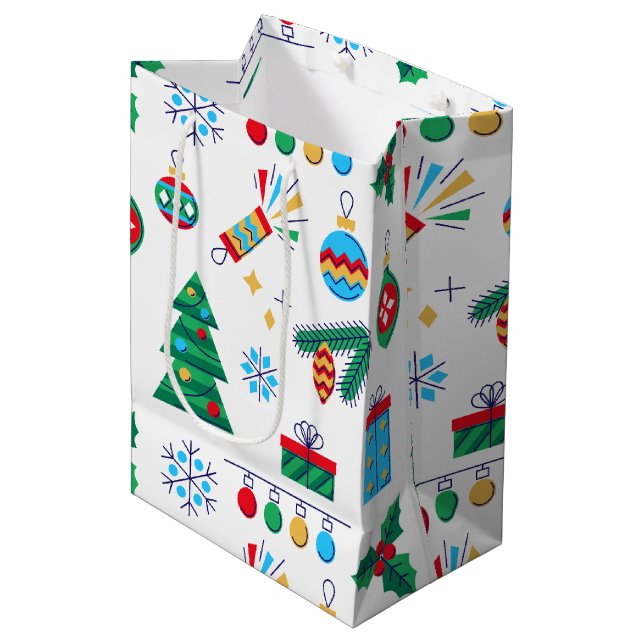 Hand Drawn Vector Art Christmas Elements Medium Gift Bag (Front Angled)