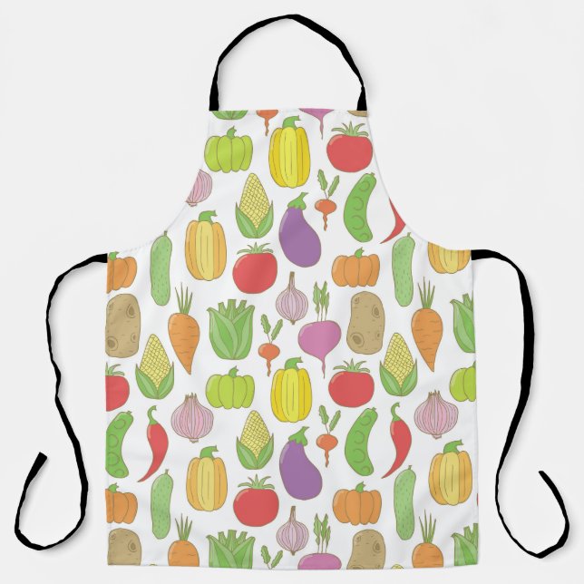 Hand-drawn vegetables, vintage doodle background. apron (Front)