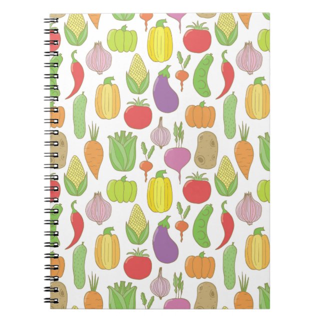Hand-drawn vegetables, vintage doodle background. notebook (Front)