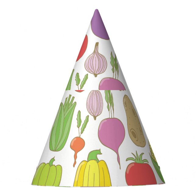 Hand-drawn vegetables, vintage doodle background. party hat (Front)