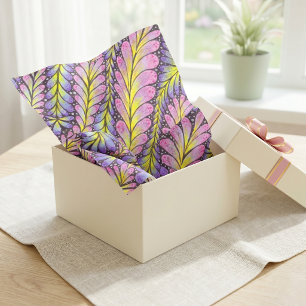 Hand Drawn Vibrant Pink Yellow Botanical Leaves Tissue Paper