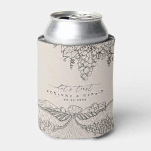 Hand Drawn Vineyard Winery Tuscany Wedding Favour Can Cooler