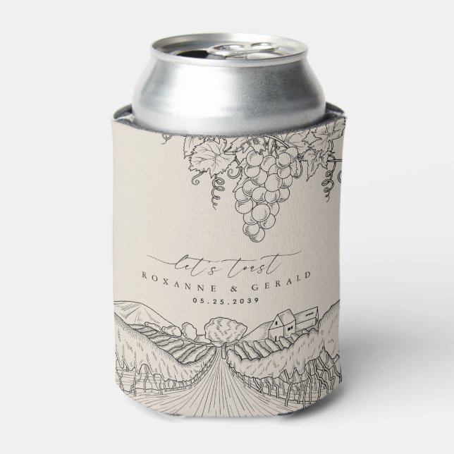Hand Drawn Vineyard Winery Tuscany Wedding Favour Can Cooler (Can Front)