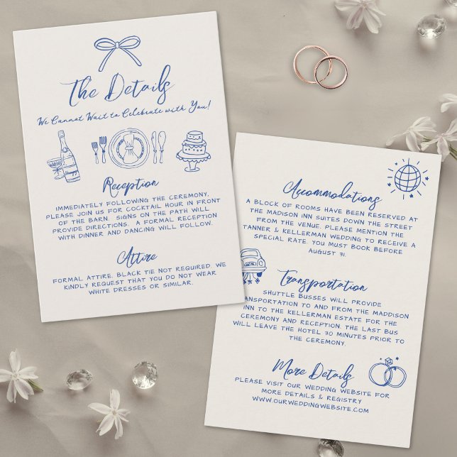 Hand Drawn Vintage Blue Wedding Details Enclosure Card (Hand Drawn Vintage Blue Wedding Details Enclosure Card)