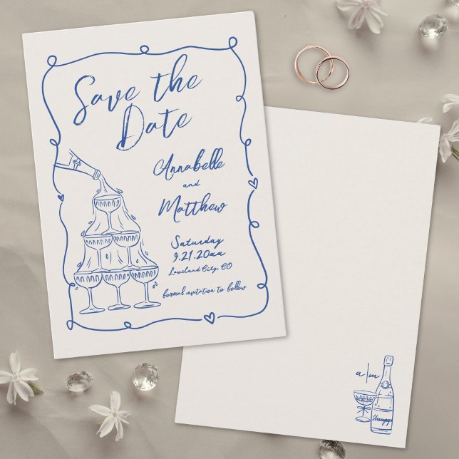 Hand Drawn Vintage Blue Wedding Save The Date (Hand Drawn Vintage Blue Wedding Save the Date)