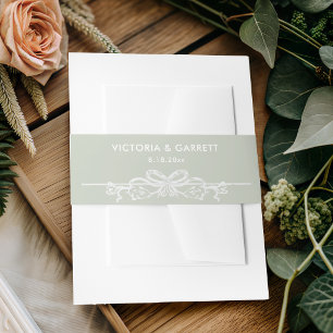 Hand Drawn Vintage Bow on Sage BG Invitation Belly Band