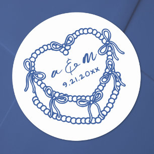Hand Drawn Vintage Cake Blue Whimsical Wedding Classic Round Sticker