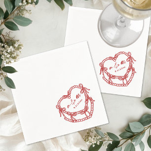 Hand Drawn Vintage Cake Red Whimsical Wedding Napkin