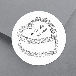 Hand Drawn Vintage Cake Whimsical Wedding Classic Round Sticker