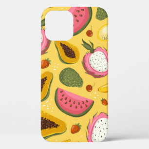 Hand drawn vintage cartoon summer fruits. Seamless iPhone 12 Case