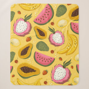 Hand drawn vintage cartoon summer fruits. Seamless Sherpa Blanket