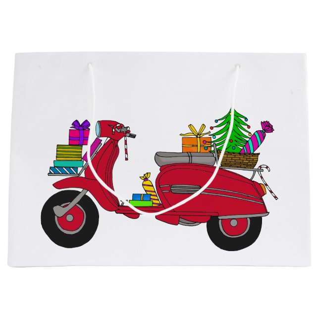 Hand drawn vintage Christmas scooter Large Gift Bag (Front)