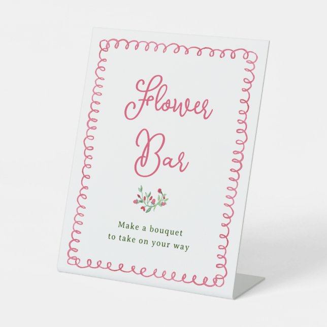 Hand Drawn Vintage Flower Bar Station Pedestal Sign (Front)